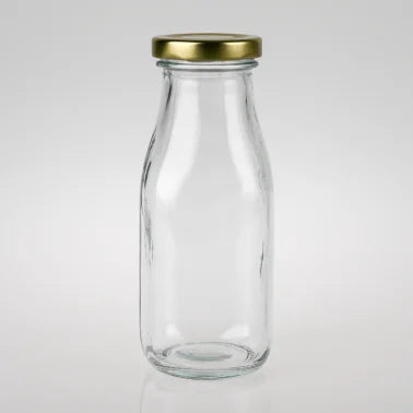 300ml Clear Glass Multi Serve Bottle with 48mm Gold Twist Cap - Rounded Square Bottle