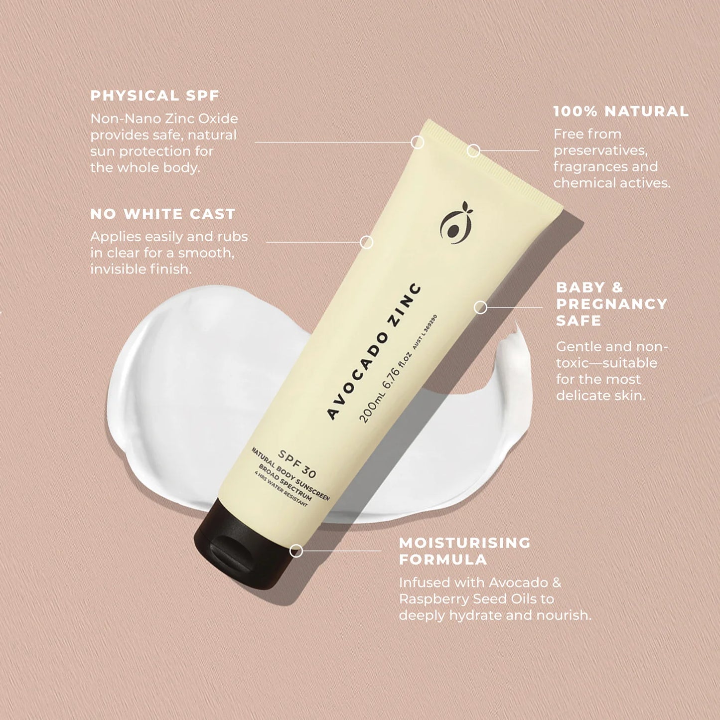 Avocado Zinc Natural Body Sunscreen 30SPF