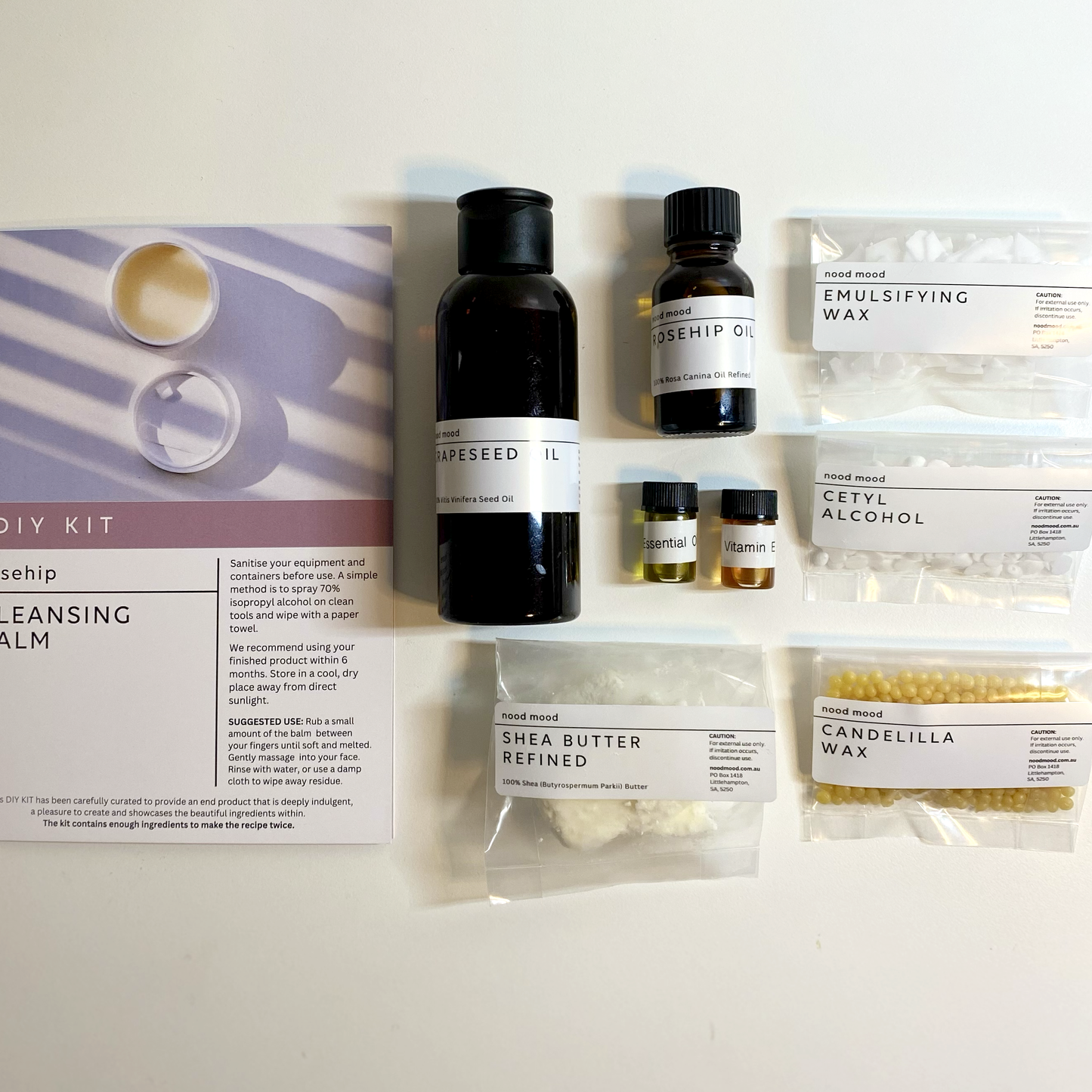 Make Natural Rosehip Cleansing Balm at home - DIY Kit ingredients